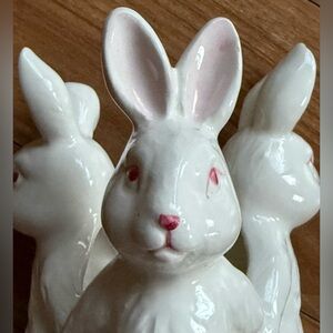 Vintage Rabbit Bunny Trio Dancing Vase Planter Ceramic Painted